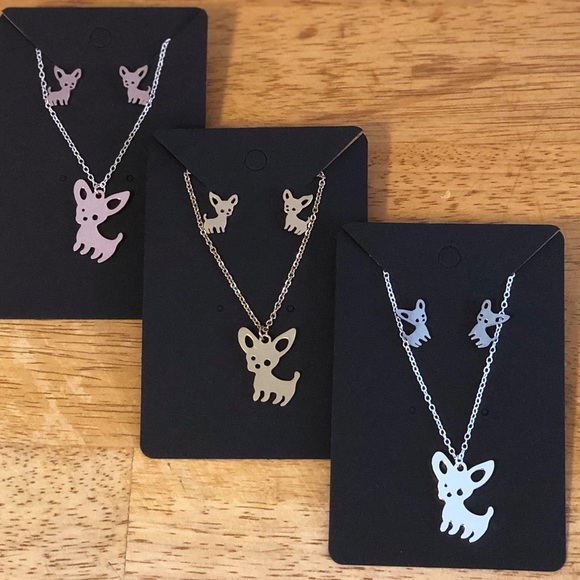 Jewelry - Dainty Chihuahua stud earrings and necklace set
